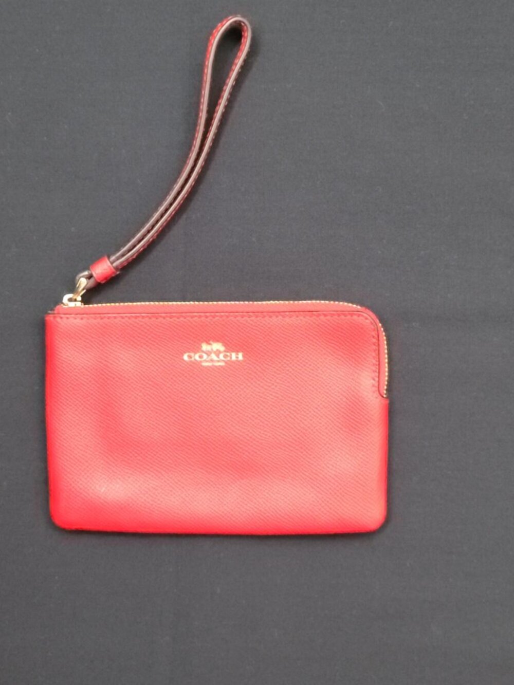 Coach Red Crossgrain Leather Corner Zip Small Wristlet Like New